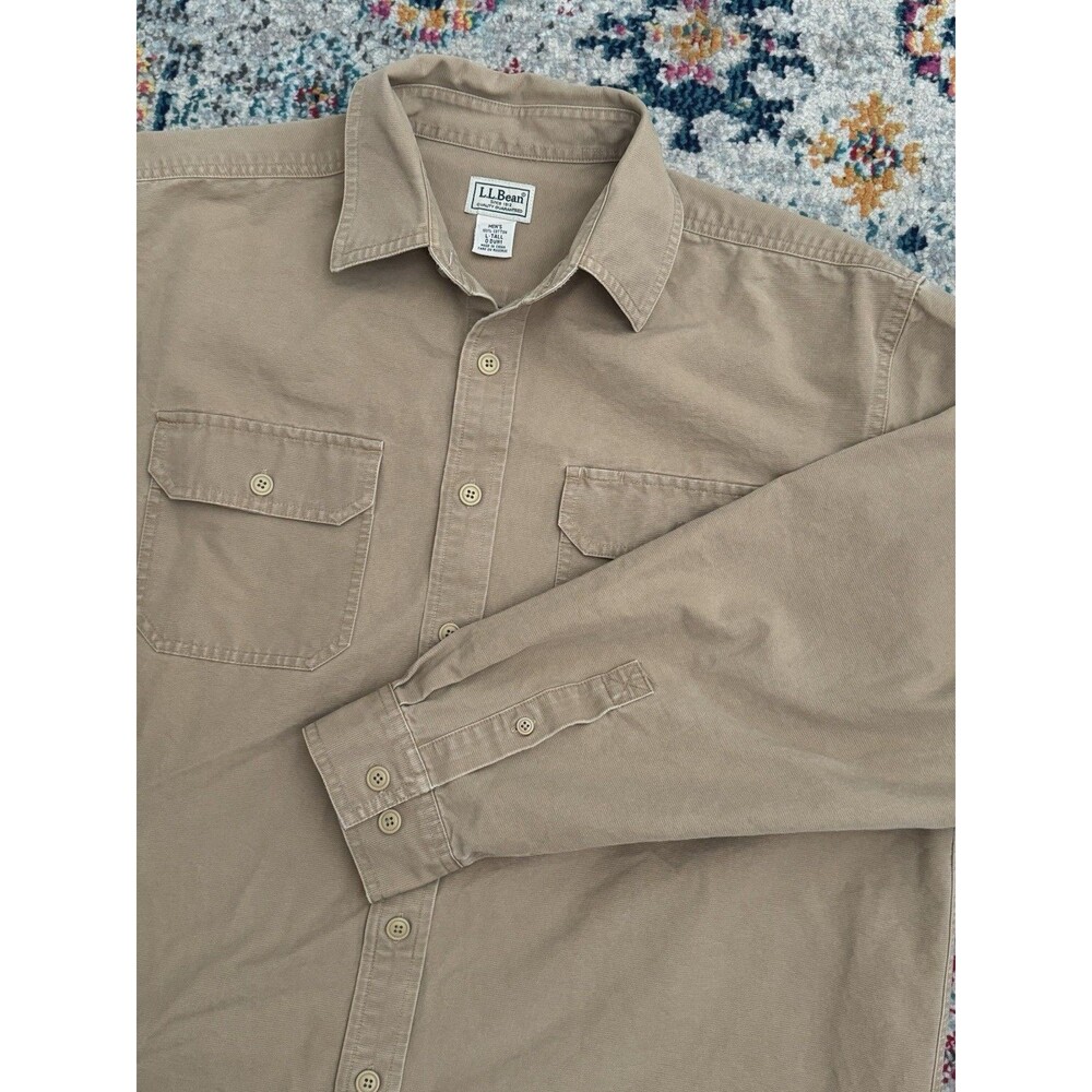 Vintage L.L. Bean Work Shirt Tan Men's Large Tall 0DVH1 Katahdin Cotton